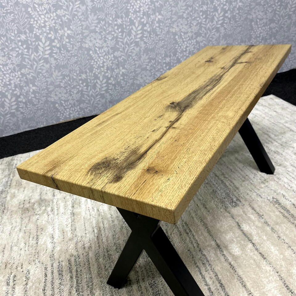 image 1 of Wooden Brown Bench With Metal Legs for Dining, Work, or Study Brown