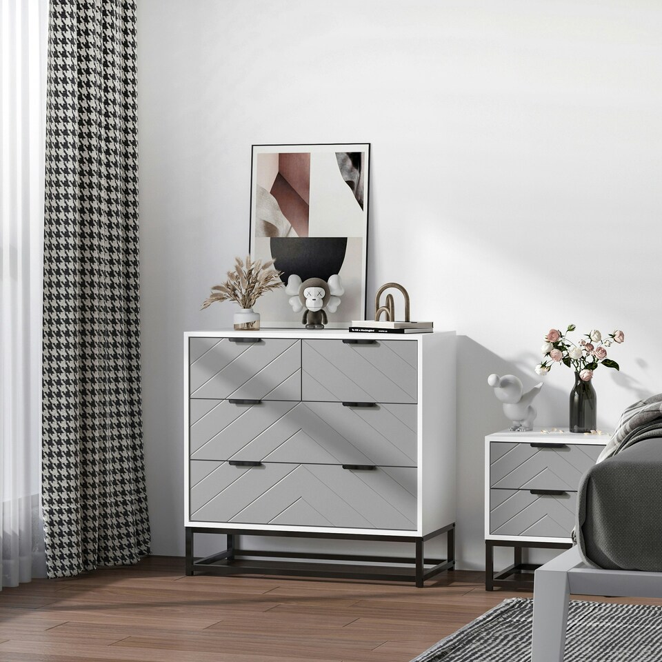 image 1 of HOMCOM Modern Chest of 4 Drawers Sideboard Dresser for Bedroom Living Room