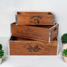 Rustic Vintage Garden Display Planters (Set of 3) - Wood Brown