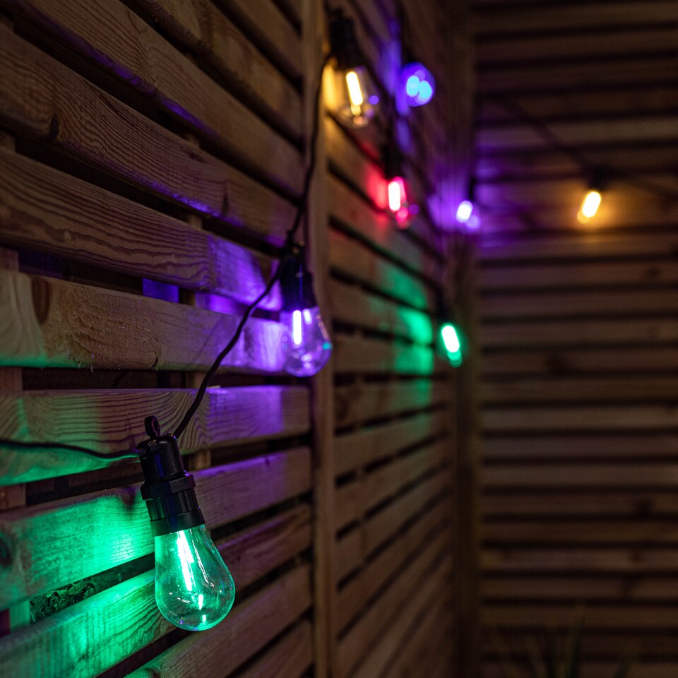 image 1 of Set of 20 Indoor Outdoor Connectable Vintage Festoon Lights with Multi-Coloured LEDs