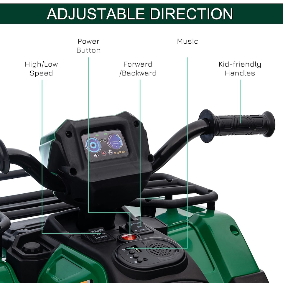 image 1 of HOMCOM 12V Electric Quad Bike for Kids w/ LED Headlights, Music - Green