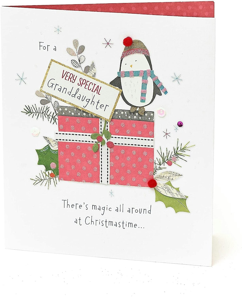 image 1 of Granddaughter Penguins Hand Finished Christmas Card