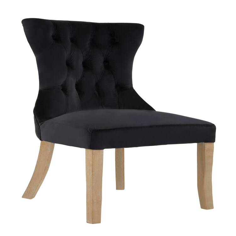 Black Buttoned Dining Chair,button Tufted Accent Chair,upholstered Seat With Wooden Legs,decorative Chair Black