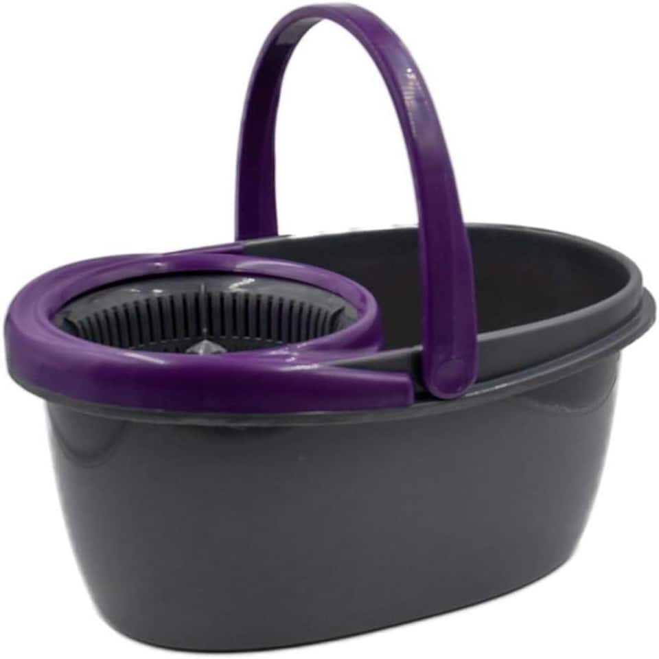image 1 of Calitek 360° Rotating Spin Mop and Bucket Set with 2 Microfibre Heads Grey