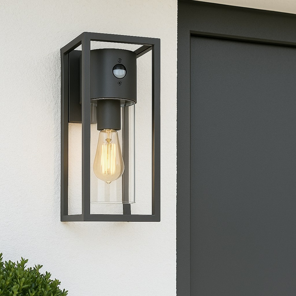 image 1 of CGC ZOEY PIR Anthracite Dark Grey E27 Outdoor Wall Light Clear Diffuser IP54 Grey