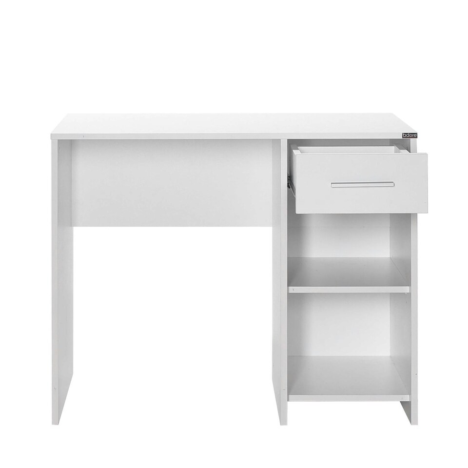image 1 of Adore Matt White Study Desk with Drawer & Shelves White