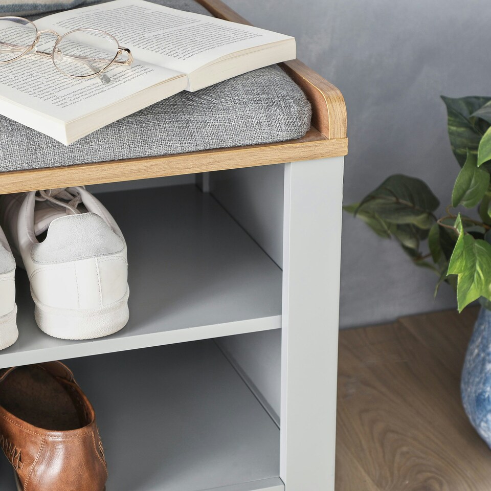 image 1 of VonHaus Grey Hallway Shoe Storage Bench with Seat Grey