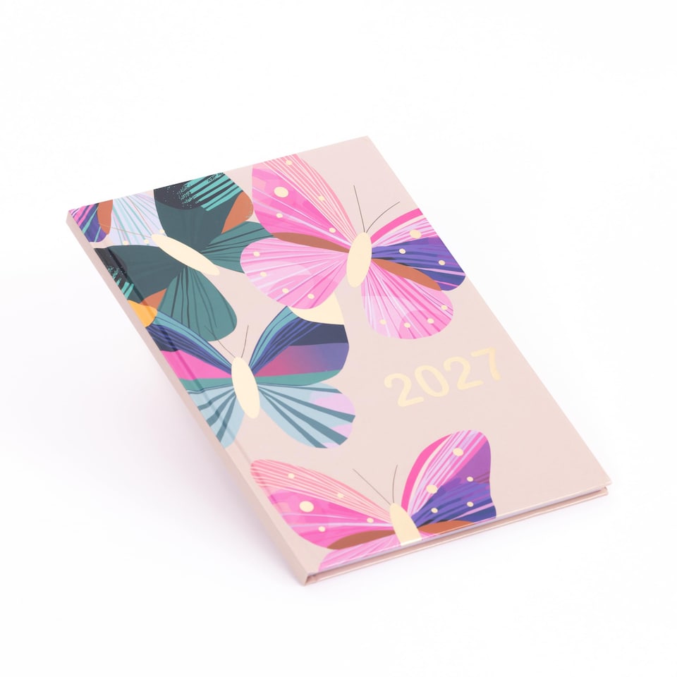 image 1 of 2027 Diary A5 Week to View - Fancy Butterfly Hardback Planner with Ribbon Bookmark - Runs January 2027 to December 2027 (Butterflies)