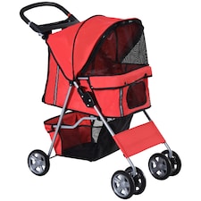 PawHut Pet Stroller Carrier Foldable Deluxe Jogger Walk Travel Dog Cat Red