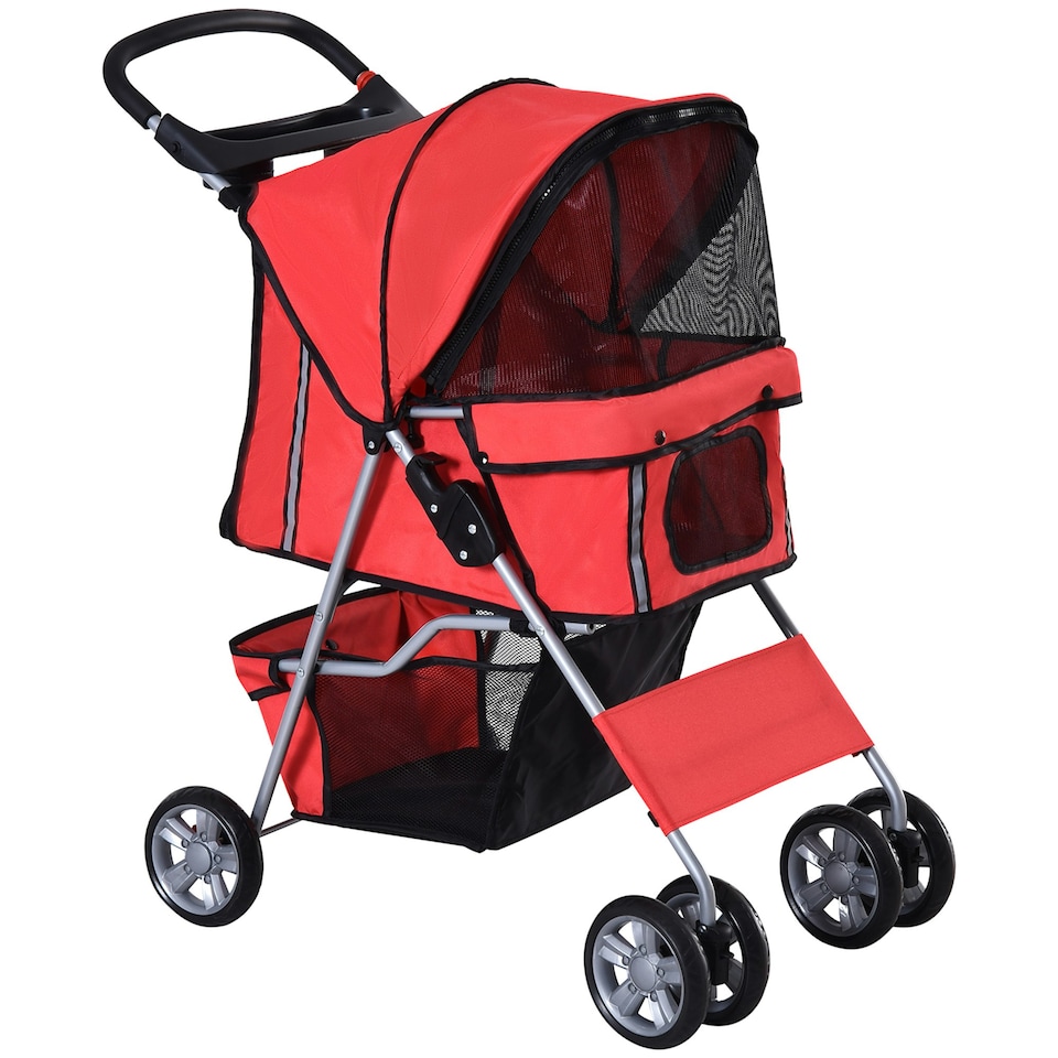 image 1 of PawHut Pet Stroller Carrier Foldable Deluxe Jogger Walk Travel Dog Cat Red
