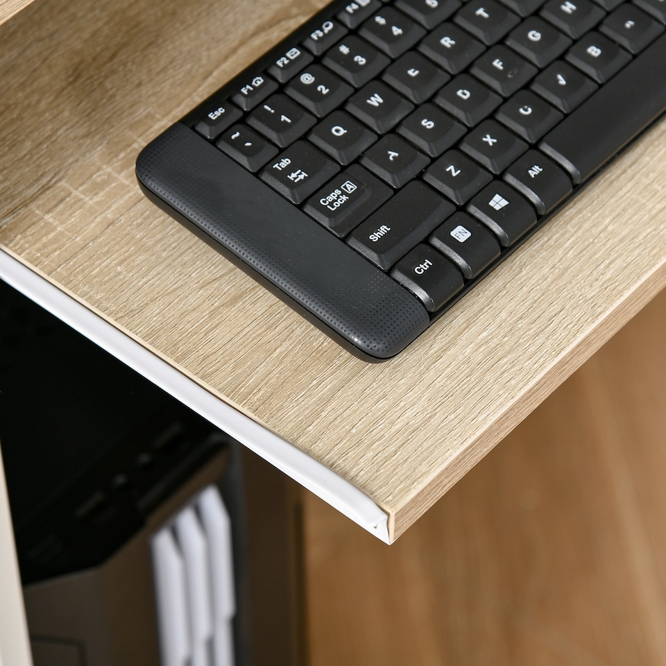 image 1 of HOMCOM Compact Computer Table w/ Keyboard Tray Drawer Study Office Work, Oak