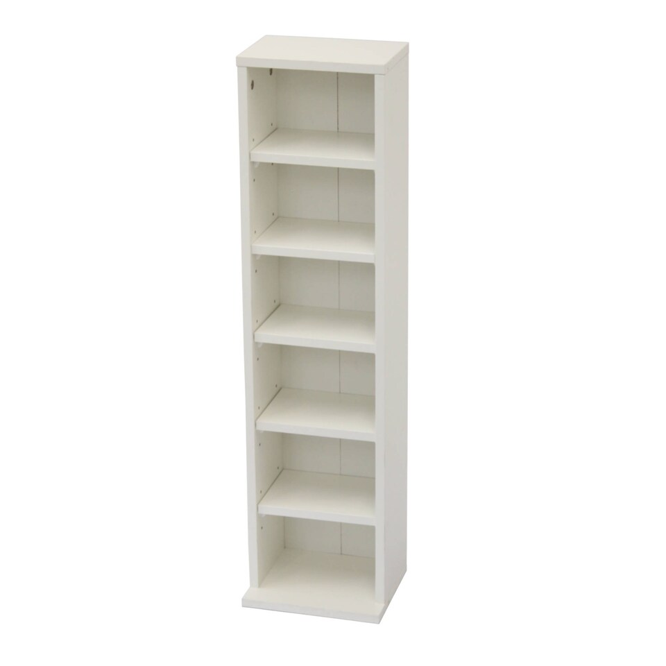 image 1 of 6 Tier White Wooden CD DVD Game Book Shelf Storage Tower Rack - Fits 102 CDs