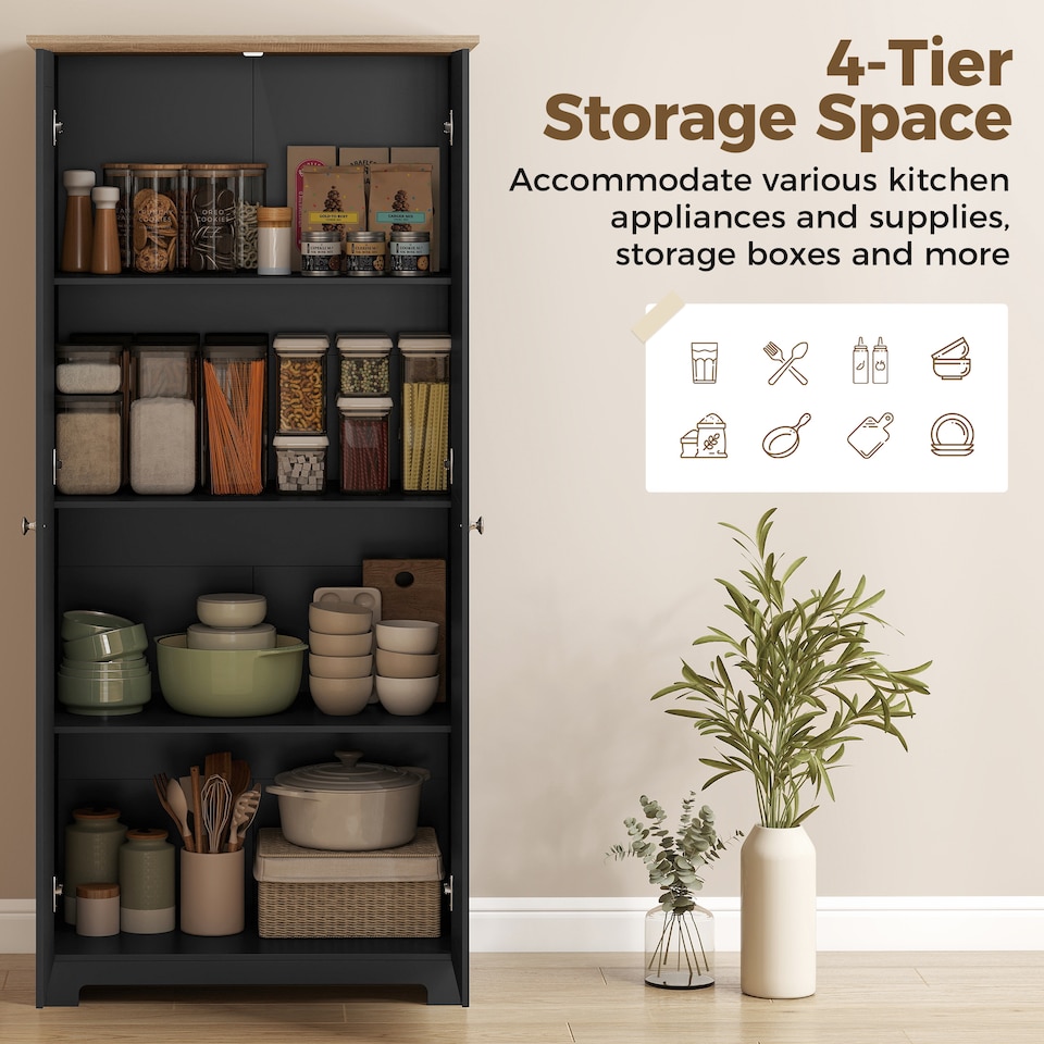 image 1 of HOMCOM 172cm Wooden Storage Cabinet Cupboard With 4 Shelves Black