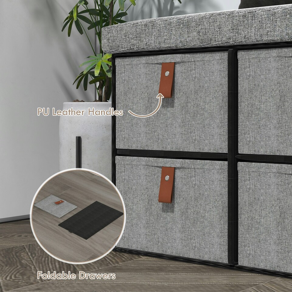 image 1 of HOMCOM Shoe Bench with Cushioned Seat, 6 Fabric Drawers for Entryway Hallway | Multi | Brown (Handles)