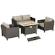 image 9 of Outsunny 5 PCs Rattan Garden Furniture Set with Gas Fire Pit Table, Brown