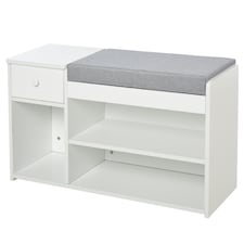 HOMCOM Multi-Storage Shoe Bench Drawer 3 Compartments Cushion Home Boots White White