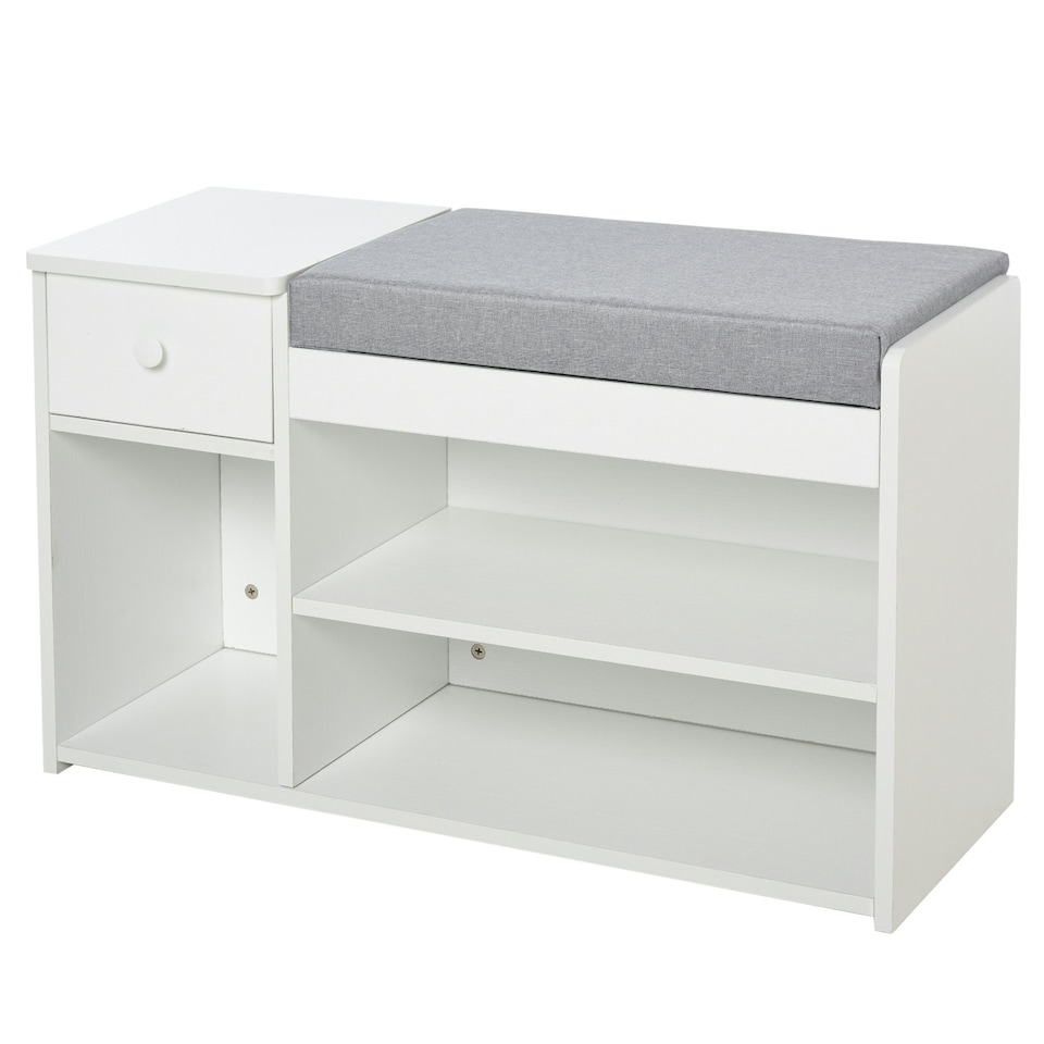 image 1 of HOMCOM Multi-Storage Shoe Bench Drawer 3 Compartments Cushion Home Boots White White