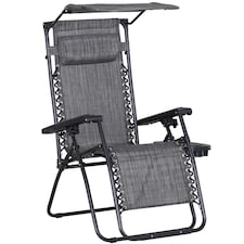 Outsunny Zero Gravity Chair Adjustable Patio Lounge w/ Cup Holder Light Grey