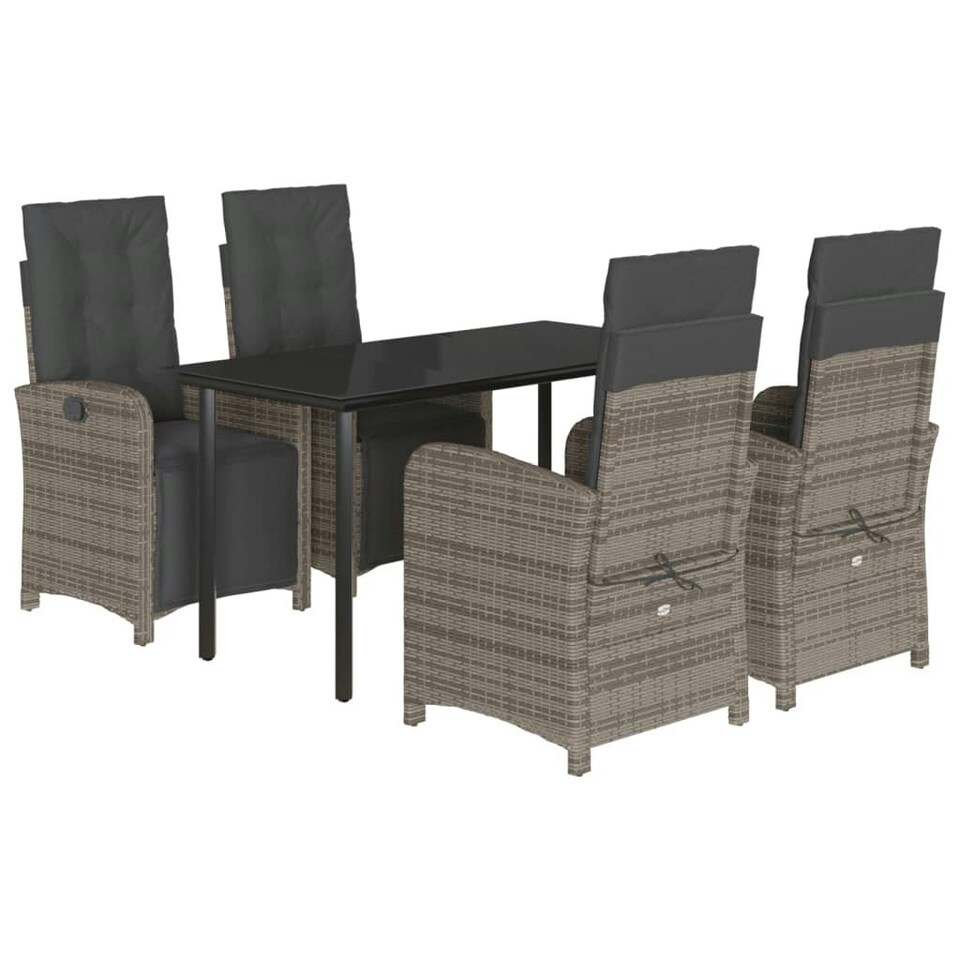 5 Piece Garden Dining Set with Cushions Grey Poly Rattan Tesco Groceries