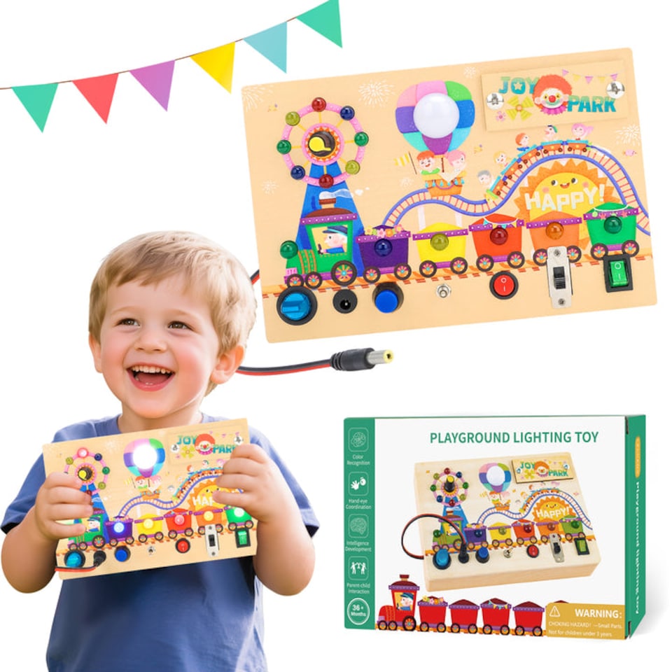 image 1 of Montessori Wooden Busy Board Light Up Sensory Activity Toy for Toddlers Fine Motor Skills Learning Toy for Ages 1 to4