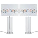 image 1 of Set of 2 Aura - Chrome Table Lamps with Bird Print Linen Shades Chrome | Multi