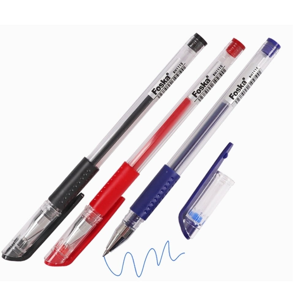 image 1 of Pack of 12 Rubber Grip Blue Gel Pens 0.5mm