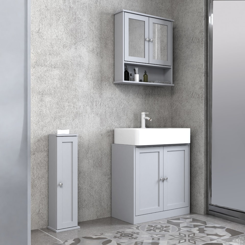 image 1 of Under Sink Full Pedestal Basin Cabinet Cupboard Bathroom Storage Unit | Grey | 1