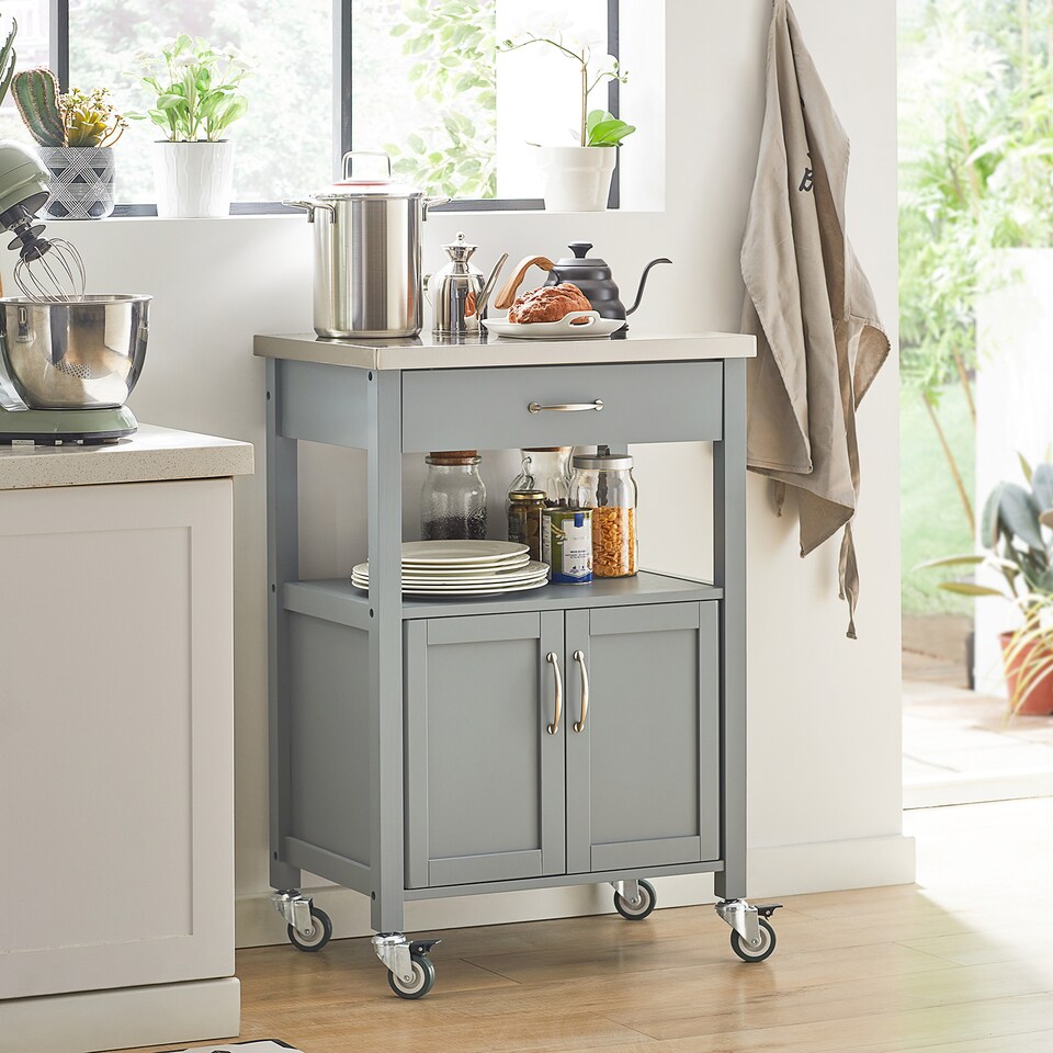 image 1 of SoBuy FKW22-HG,Stainless Steel Top Kitchen Trolley Microwave Stand on Wheels