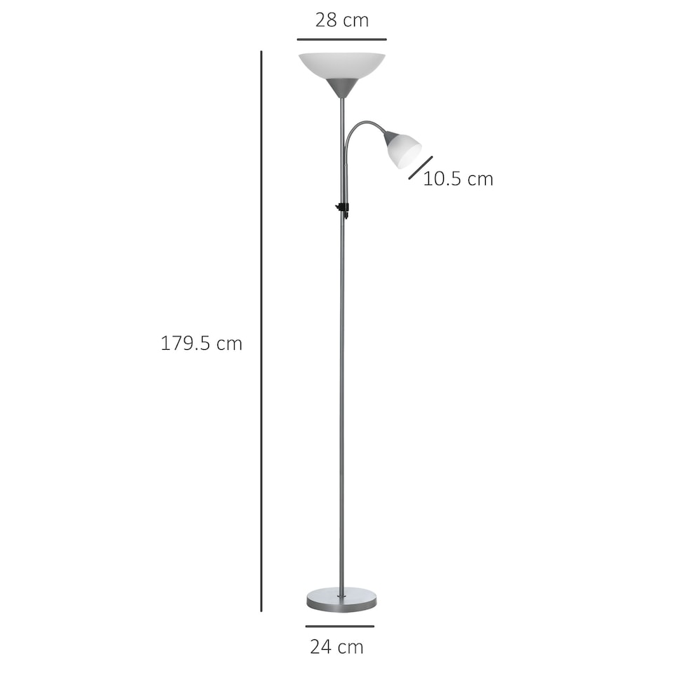 image 1 of HOMCOM Mother-Child Floor Lamp Duo Light Steel Frame w/ 2 Switches Round Base