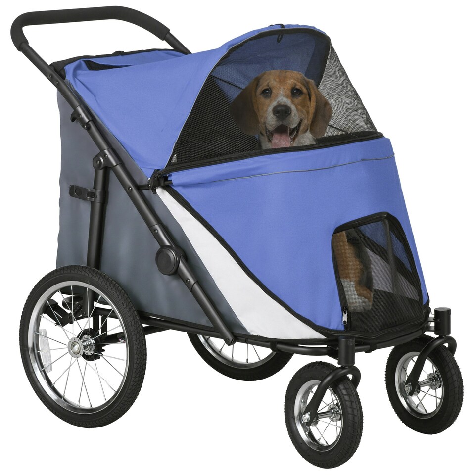image 1 of PawHut Foldable Pet Stroller with Cushion, for M, L Dogs - Blue