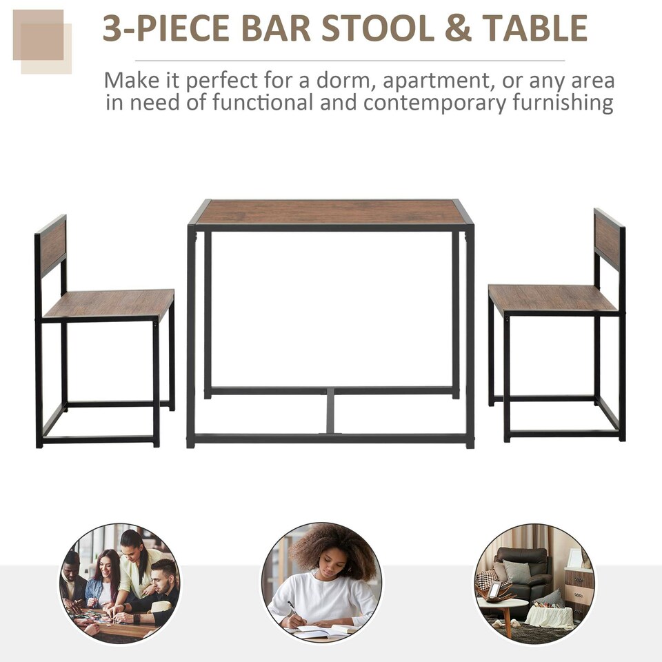 image 1 of HOMCOM 3 Piece Dining Table Set with Metal Frame Natural