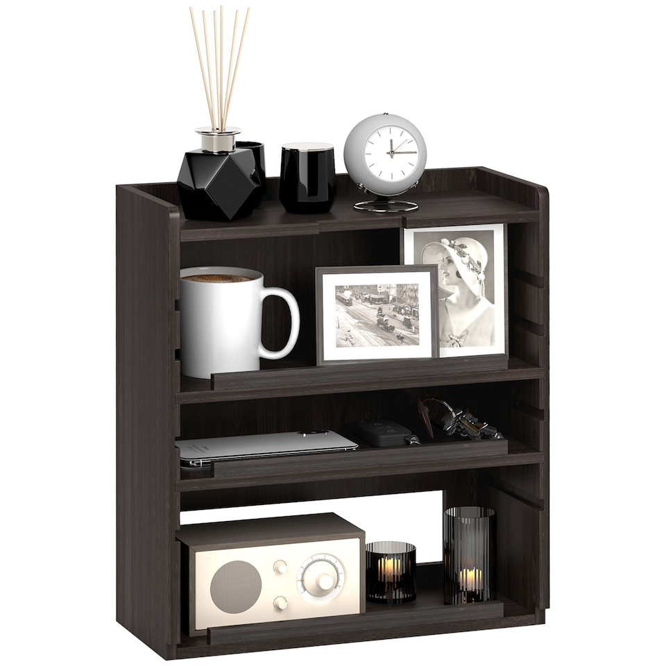 image 1 of HOMCOM 4-Tier Desk Organiser, Multifunctional Assembled Desktop Organiser with Adjustable Shelves and Cable Management for Stationery, Office Supplies, Paper, Dark Brown