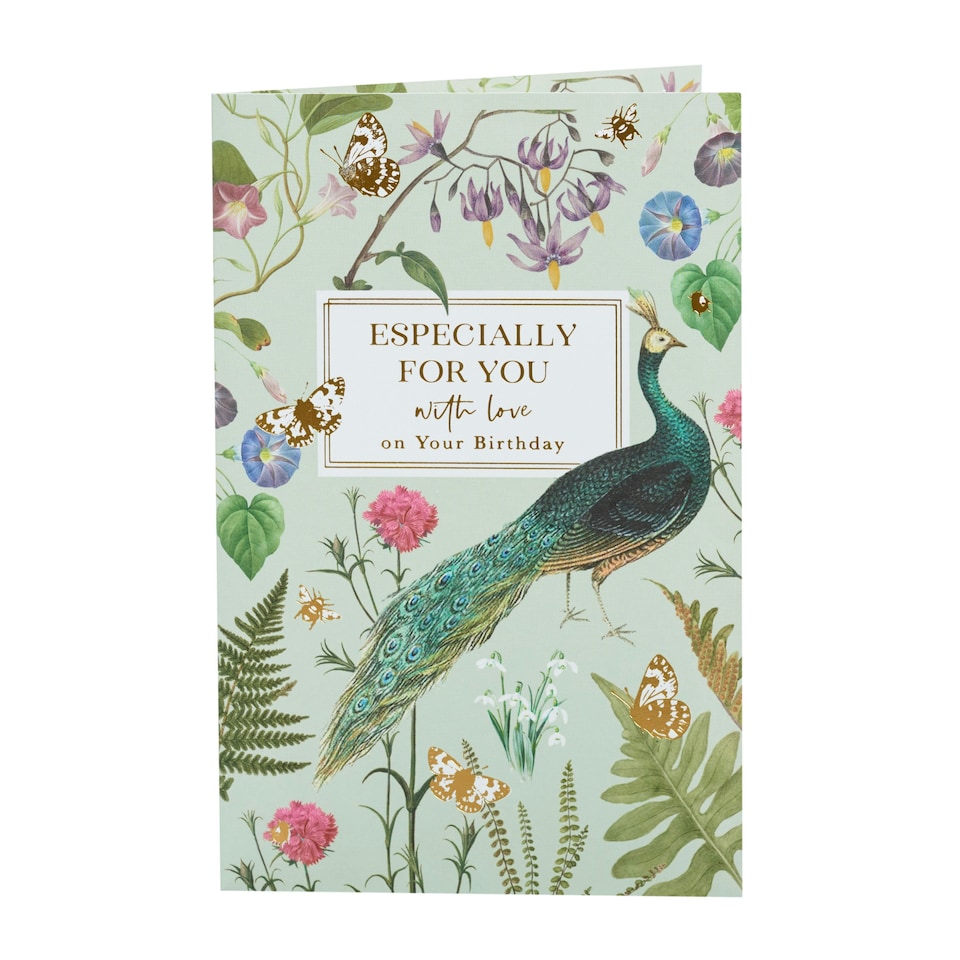 image 1 of Birthday card - Peacock and flowers