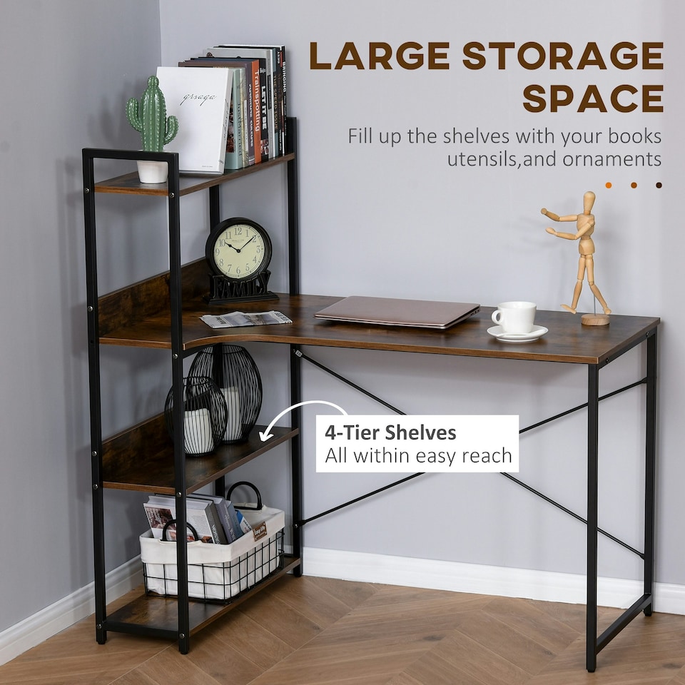 image 1 of HOMCOM Industrial Computer Desk with Storage Shelf Metal Frame