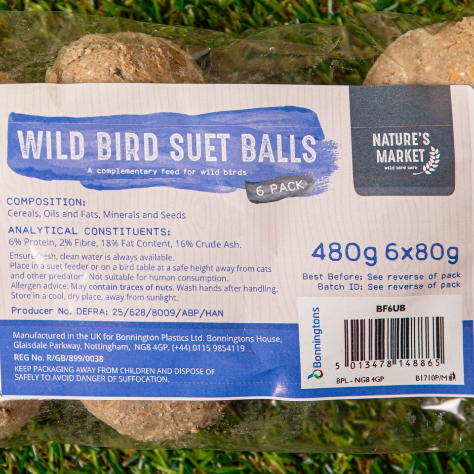 image 1 of Pack of 6 Bird Wildlife Nutritional Suet Fat Balls