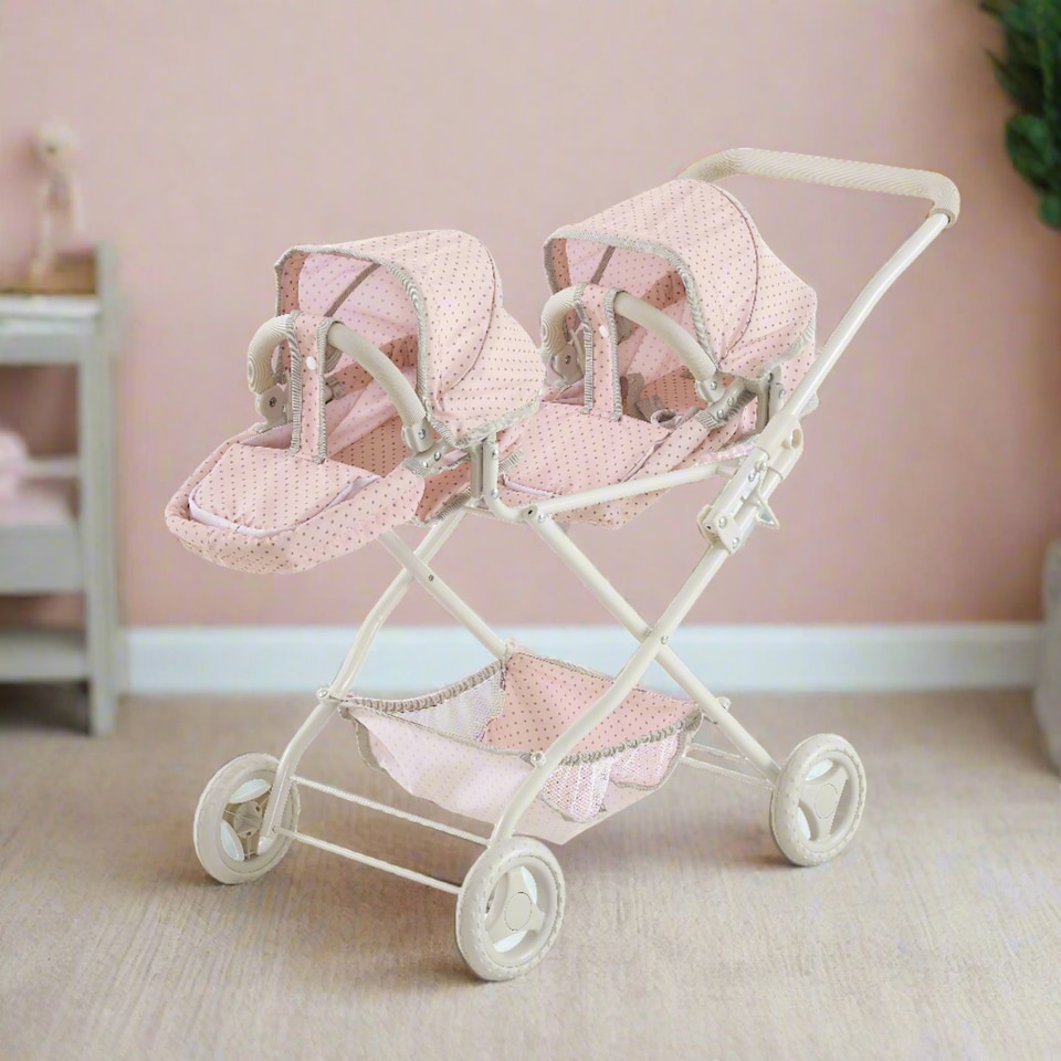 image 1 of Teamson Kids Twin Doll Pram/Stroller, Convertible Bassinet Seats