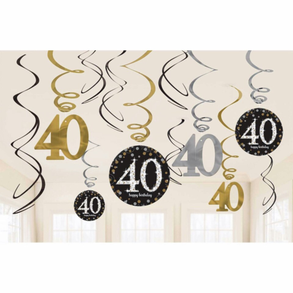 image 1 of Amscan Gold Celebration 40th Birthday Swirl Decorations (Pack of 12) - Multicoloured - One Size