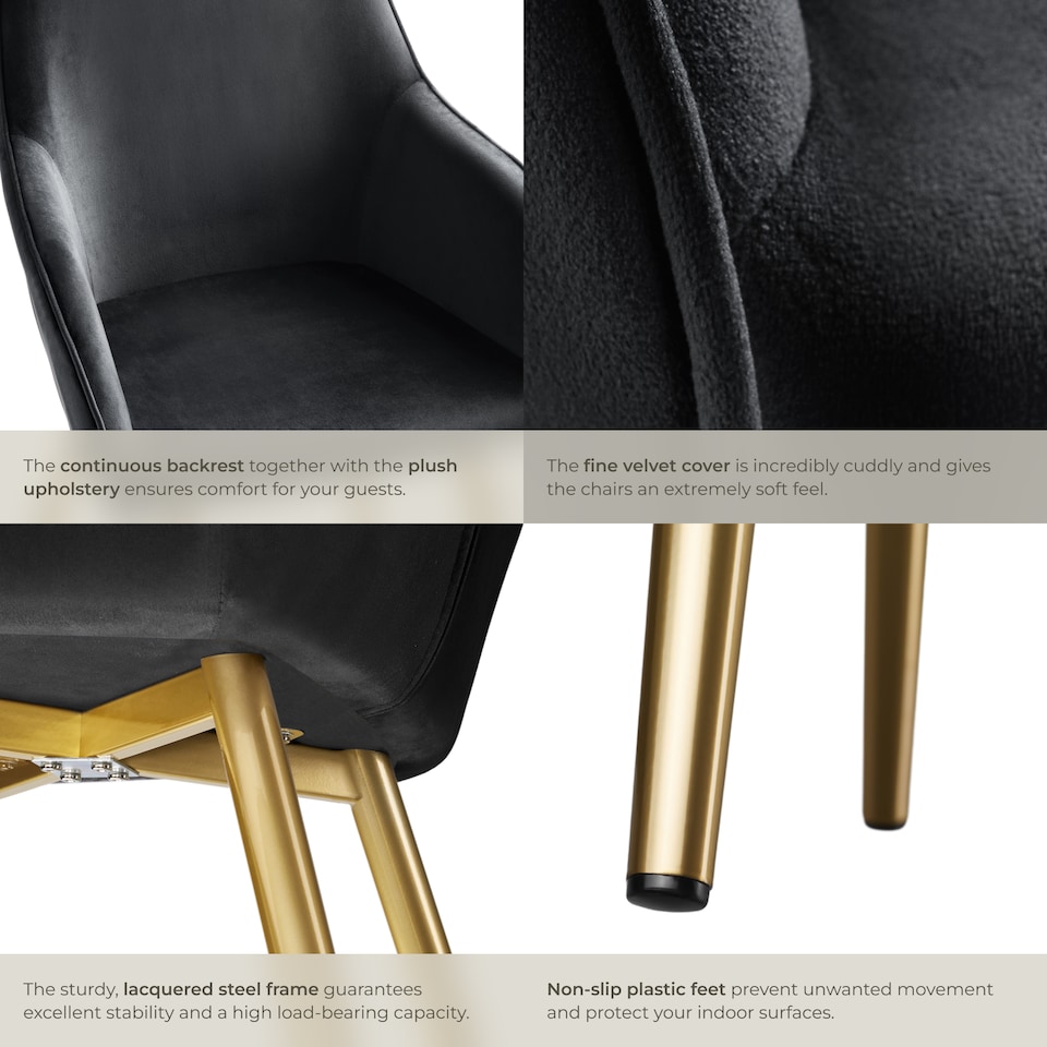 image 1 of Chair Marilyn with Velvet Cover, Gold Steel Legs and Plush Padding | Black | black/gold | 2