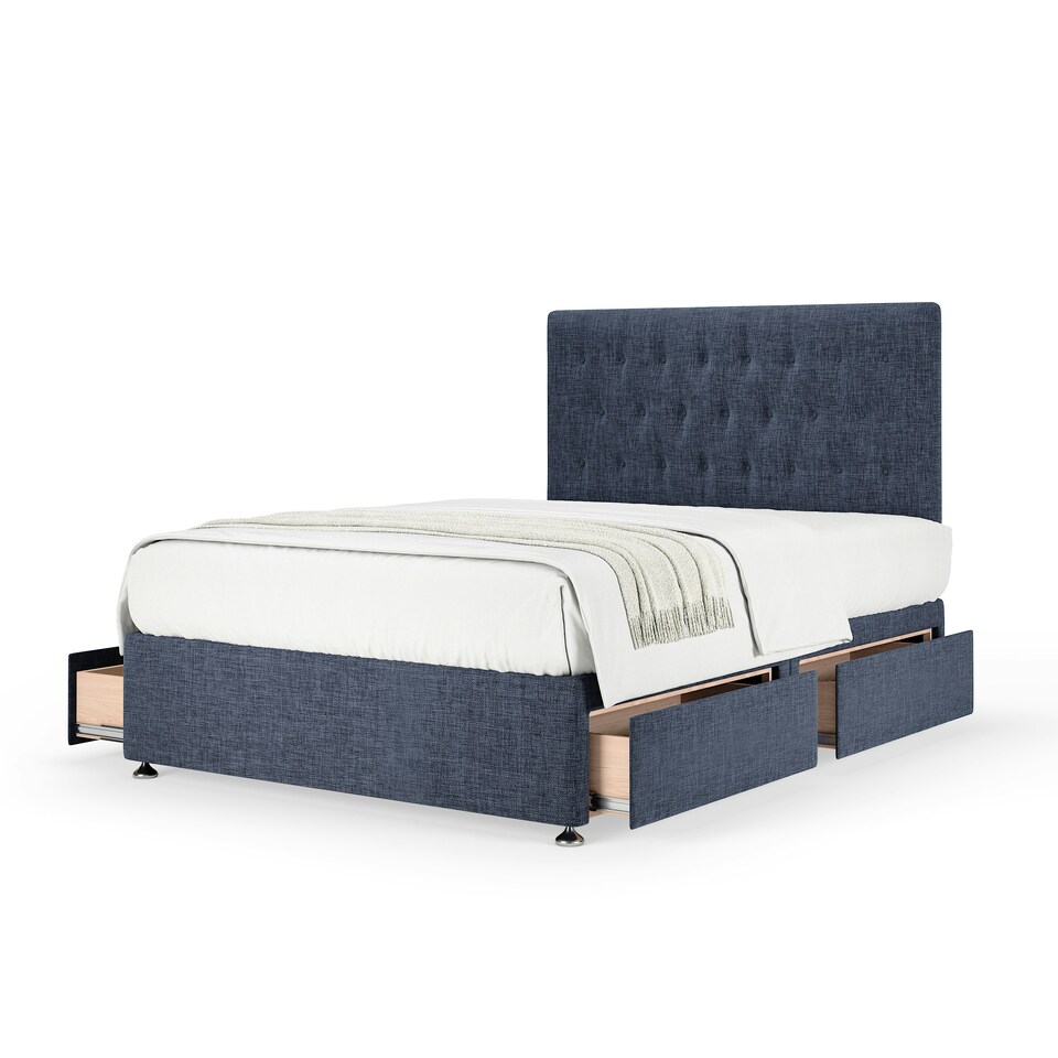 image 1 of Signature Platinum 2000 Pocket Sprung Midnight Linen 4 Drawer Divan Set And Lona Headboard King Size