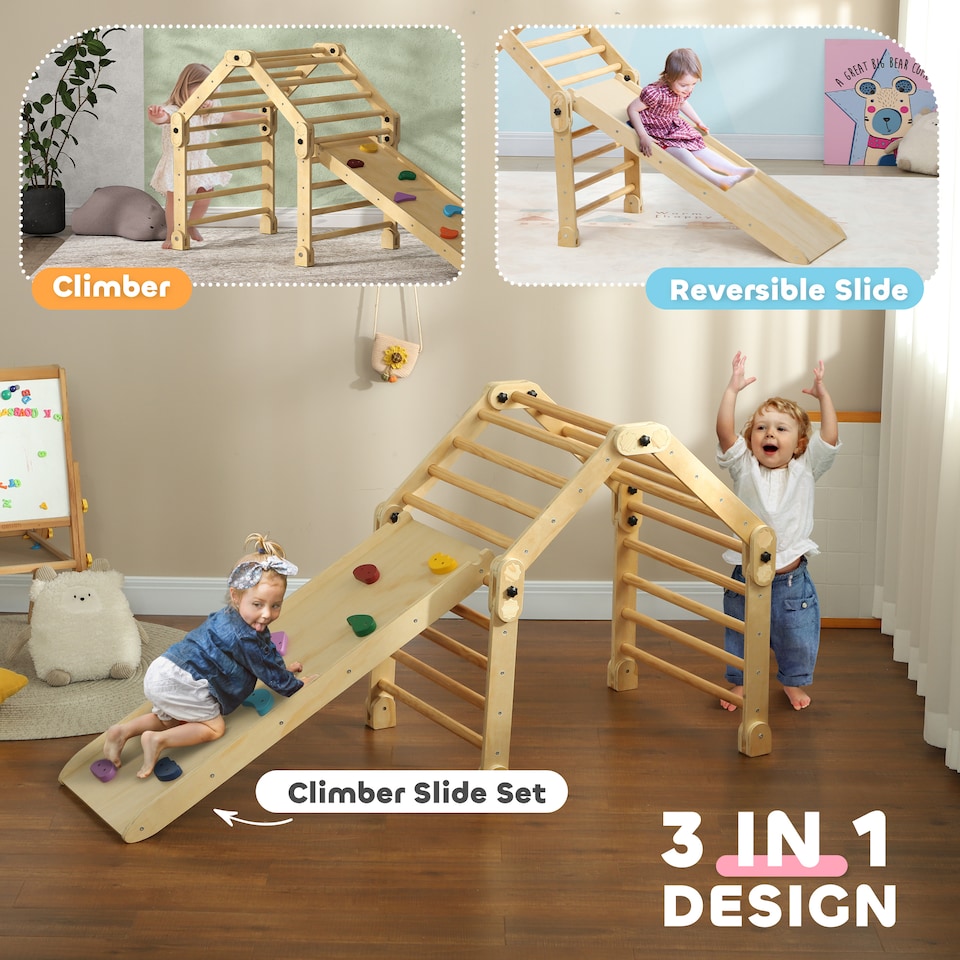 image 1 of AIYAPLAY 3 in 1 Kids Climbing Set, Foldable Toddler Climbing Toys with Ramp