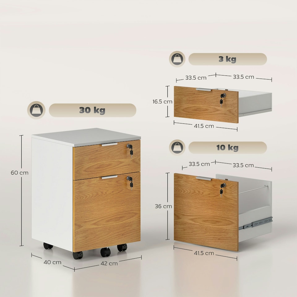 image 1 of HOMCOM 2 Drawer Filing Cabinet with Adjustable Hanging Bars for A4 and Letter