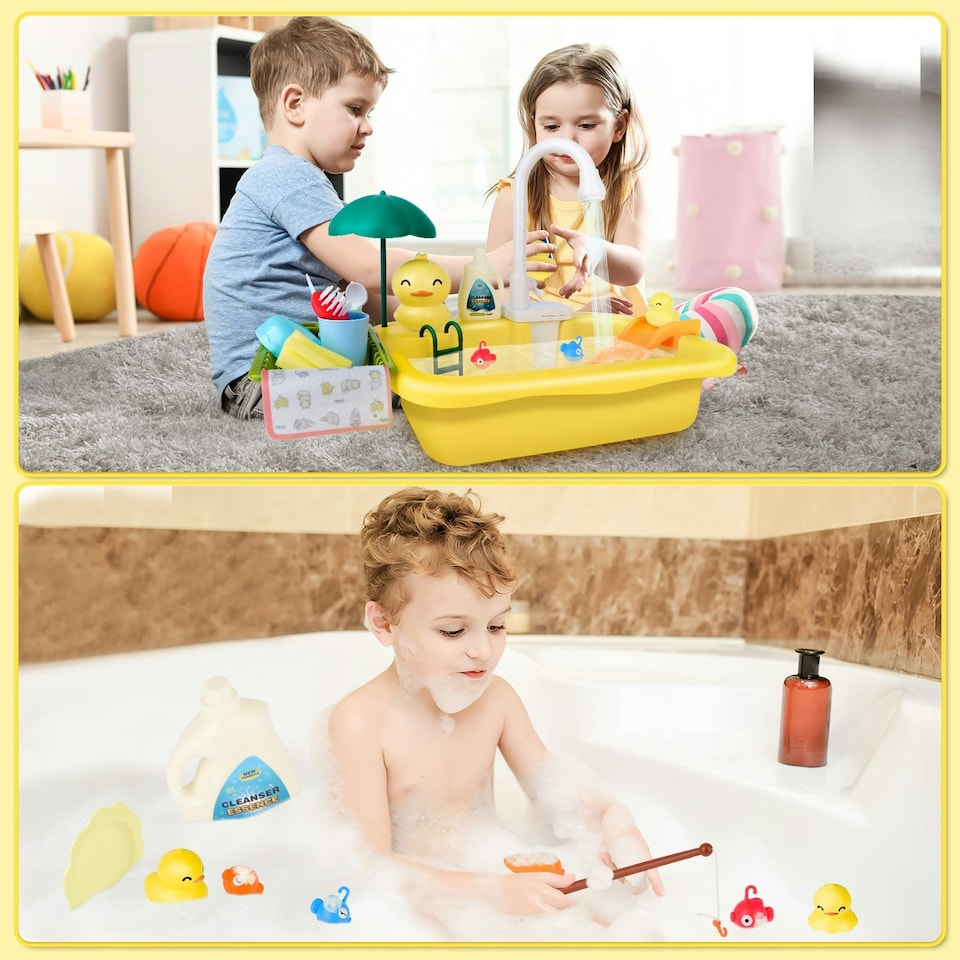 image 1 of Duck Sink Real Running Water Kitchen Accessories Prentend Play Children Gift