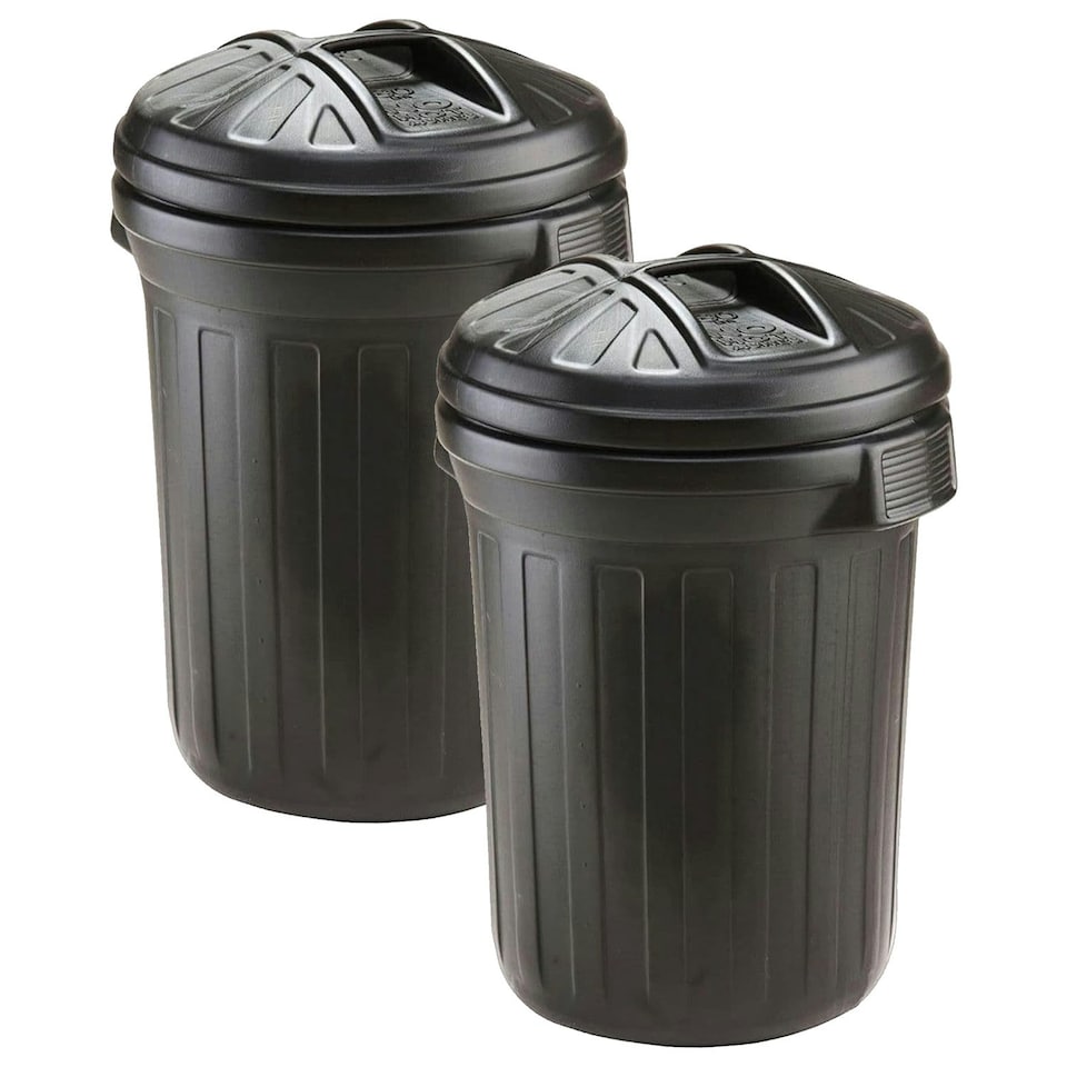 image 1 of 2 x 80 Litre Shatterproof Refuse Bin With Lid Ideal For Indoor & Outdoor Use Black