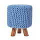image 1 of Homescapes Blue Tall Cotton Knitted Footstool on Legs