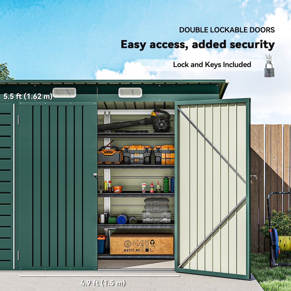 image 1 of Outsunny 8 x 4FT Metal Garden Storage Shed with Double Doors, Green | Green