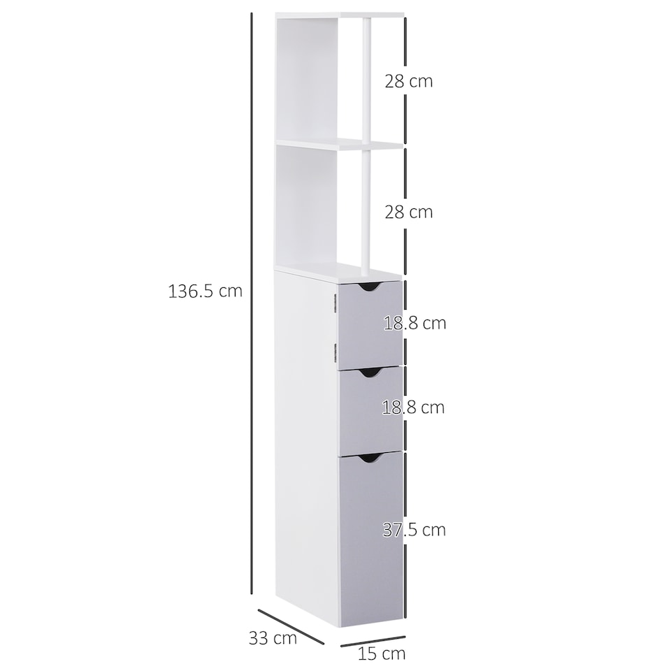 image 1 of HOMCOM Tall Bathroom Cabinet, Freestanding Bathroom Storage Cabinet with 2-Tier Shelf and Drawers, Narrow Cupboard Storage Unit, White, Grey