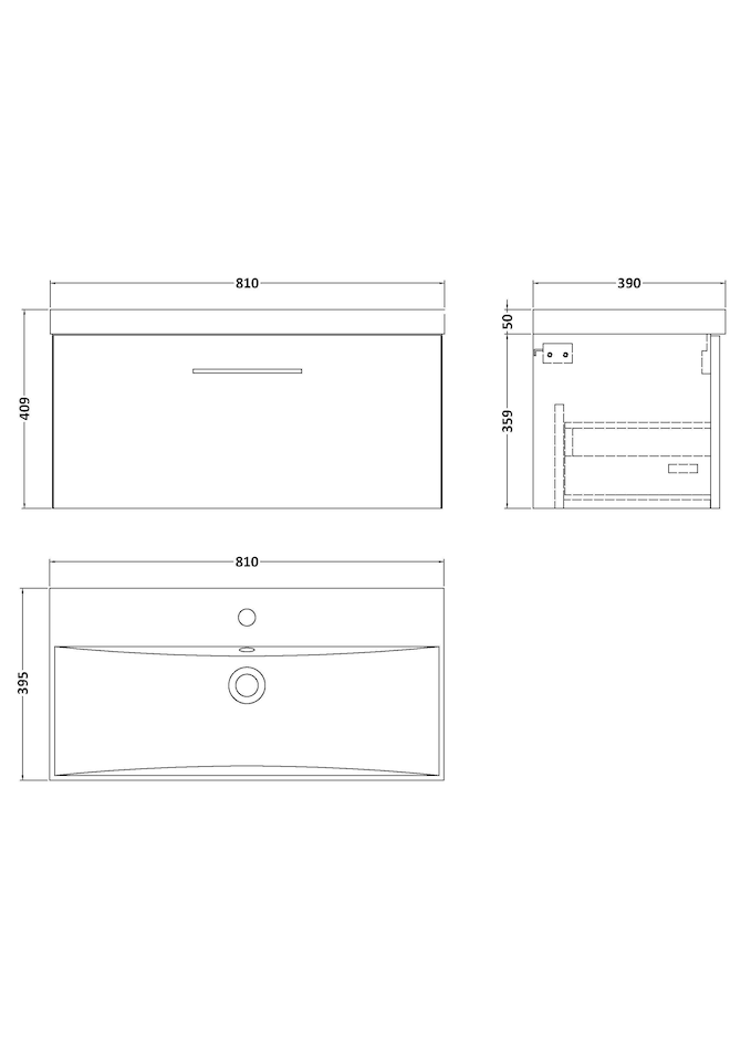 image 1 of Balterley Contemporary Bathroom Wall Hung 1-Drawer Vanity & Thin-Edge Basin | Grey | Anthracite Woodgrain