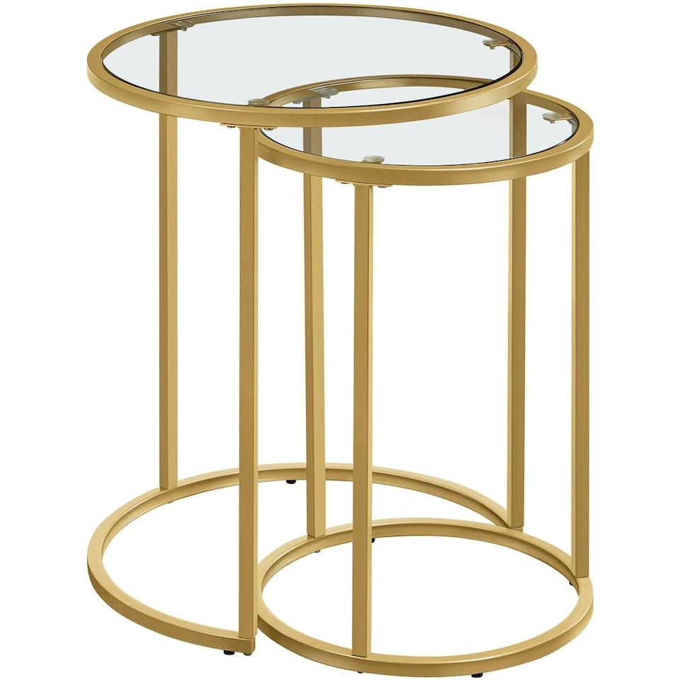 image 1 of Yaheetech Set of 2 Nesting Side Tables with Round Tempered Glass Top
