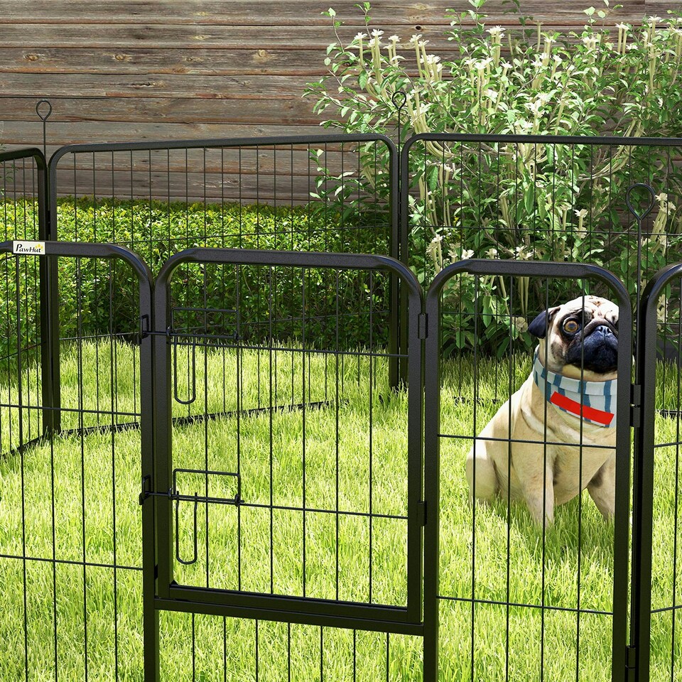 image 1 of Pawhut Pet Pen Guinea Dog Pig Puppy Playpen Play House Steel Hutch Metal Grey