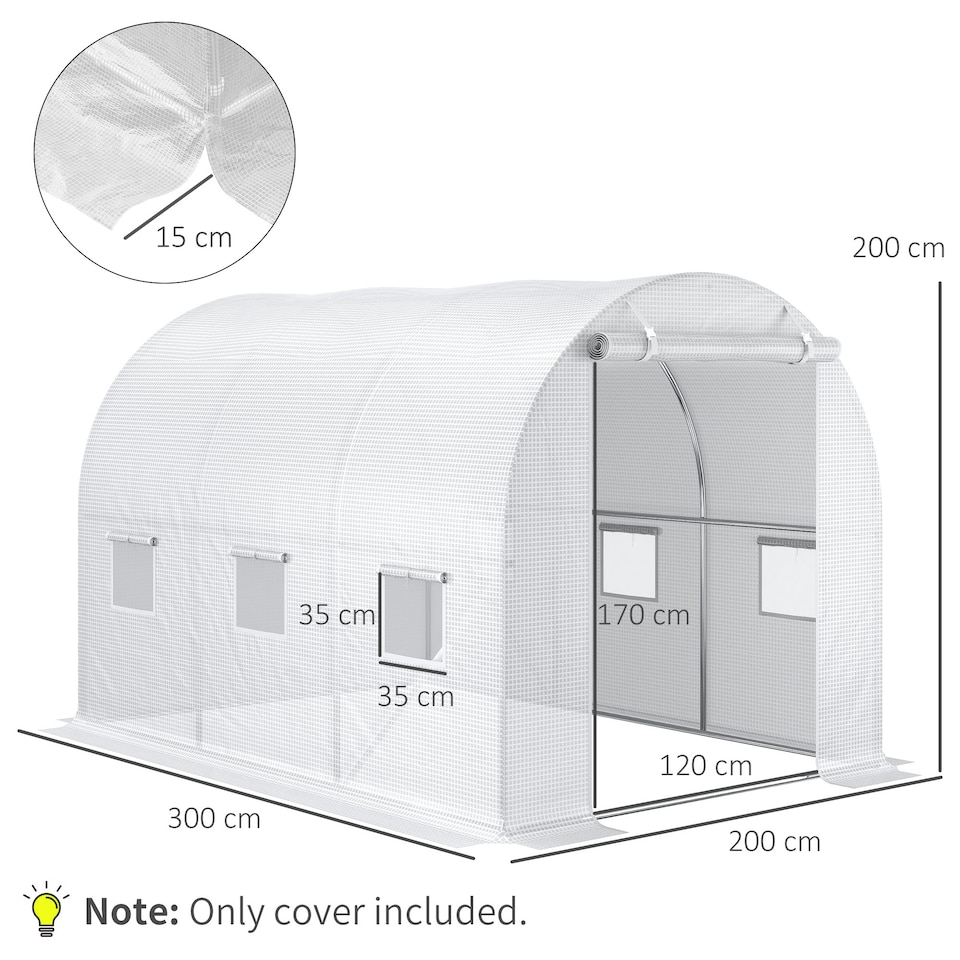 image 1 of Outsunny 3 x 2 x 2m Replacement Greenhouse Cover w/ Windows, White